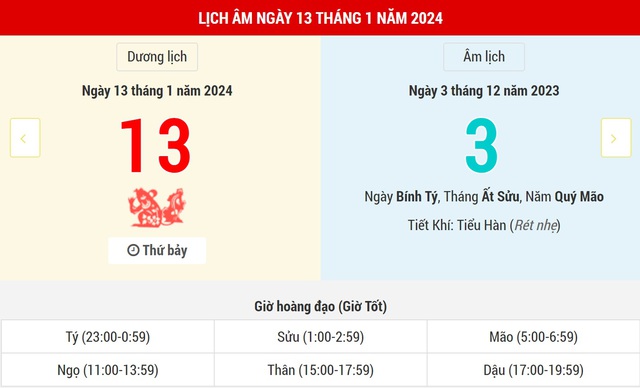  Lịch Âm hôm nay (13-1): Mùng 3 tháng Chạp